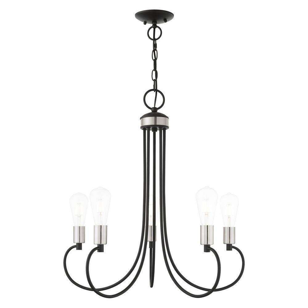 Livex Lighting 42925-04 Bari Chandelier in Black with Brushed Nickel Accents