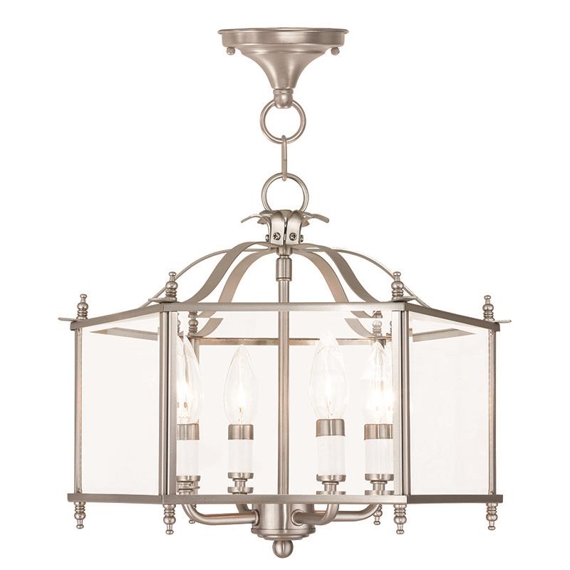 Livex Lighting 4398-91 Livingston 4 Light Convertible Chain Hang/Ceiling Mount in Brushed Nickel