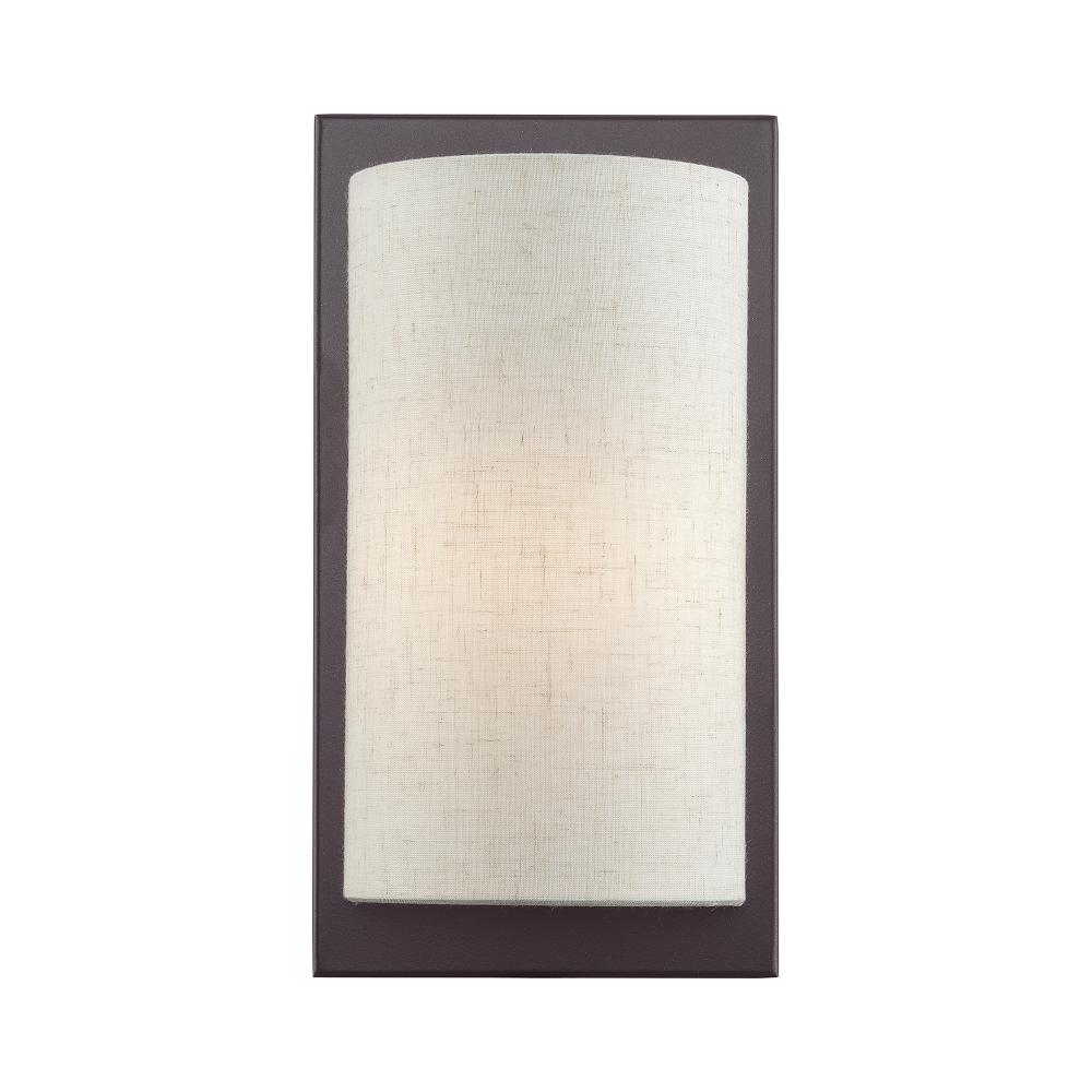 Livex Lighting 45230-92 1 Light English Bronze ADA Sconce with Hand Crafted Oatmeal Fabric Shade