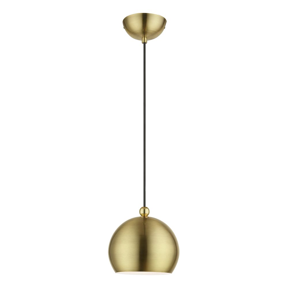 Livex Lighting 45481-01 1 Light Antique Brass with Polished Brass Accents Globe Mini Pendant