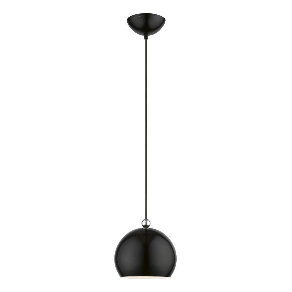 Livex Lighting 45481-68 1 Light Shiny Black with Polished Chrome Accents Globe Mini Pendant