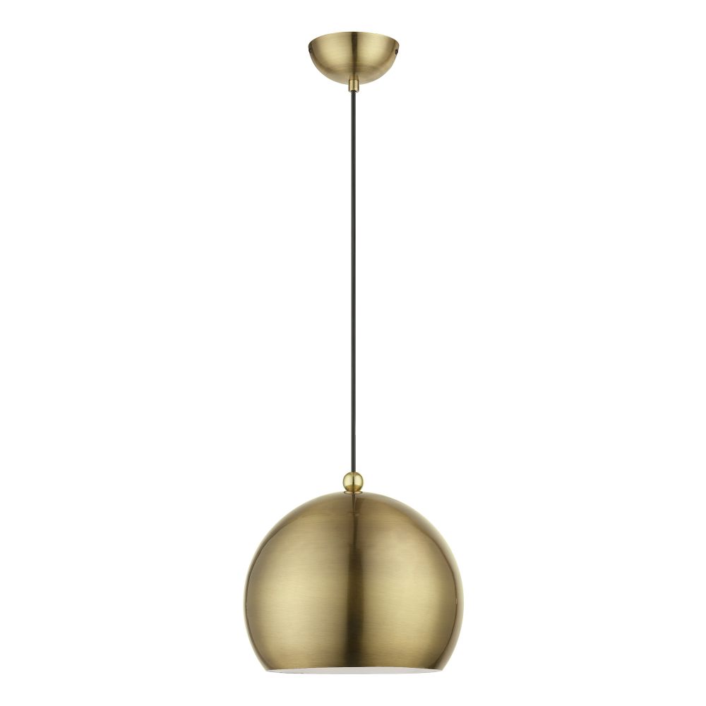 Livex Lighting 45482-01 1 Light Antique Brass with Polished Brass Accents Globe Pendant