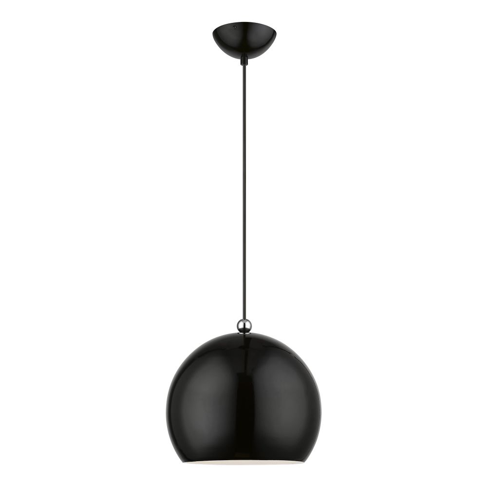 Livex Lighting 45482-68 1 Light Shiny Black with Polished Chrome Accents Globe Pendant