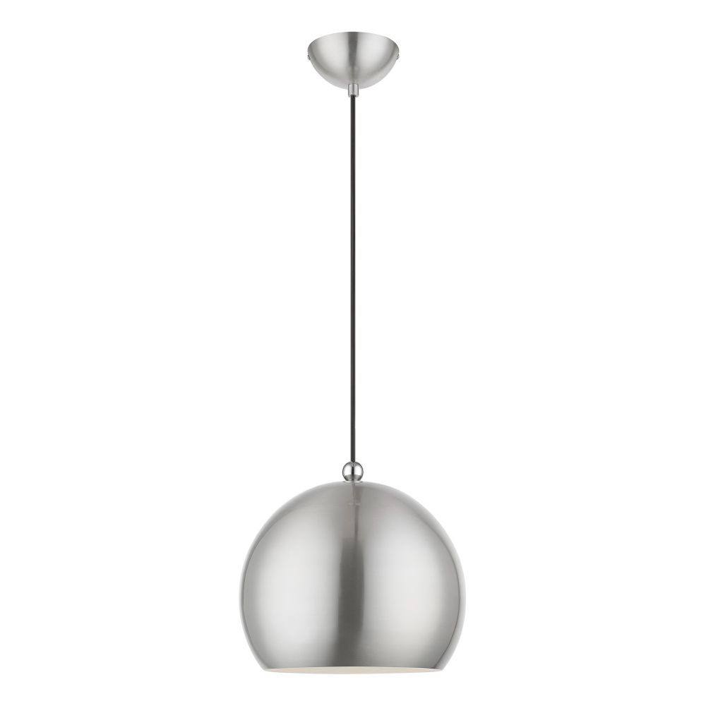 Livex Lighting 45482-91 1 Light Brushed Nickel with Polished Chrome Accents Globe Pendant