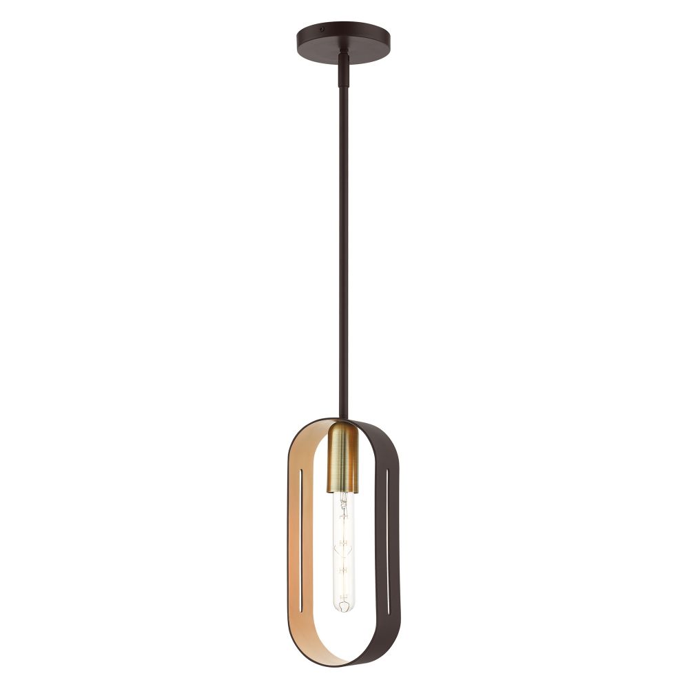 Livex Lighting 45761-07 Pendant in Bronze with Antique Brass Accents