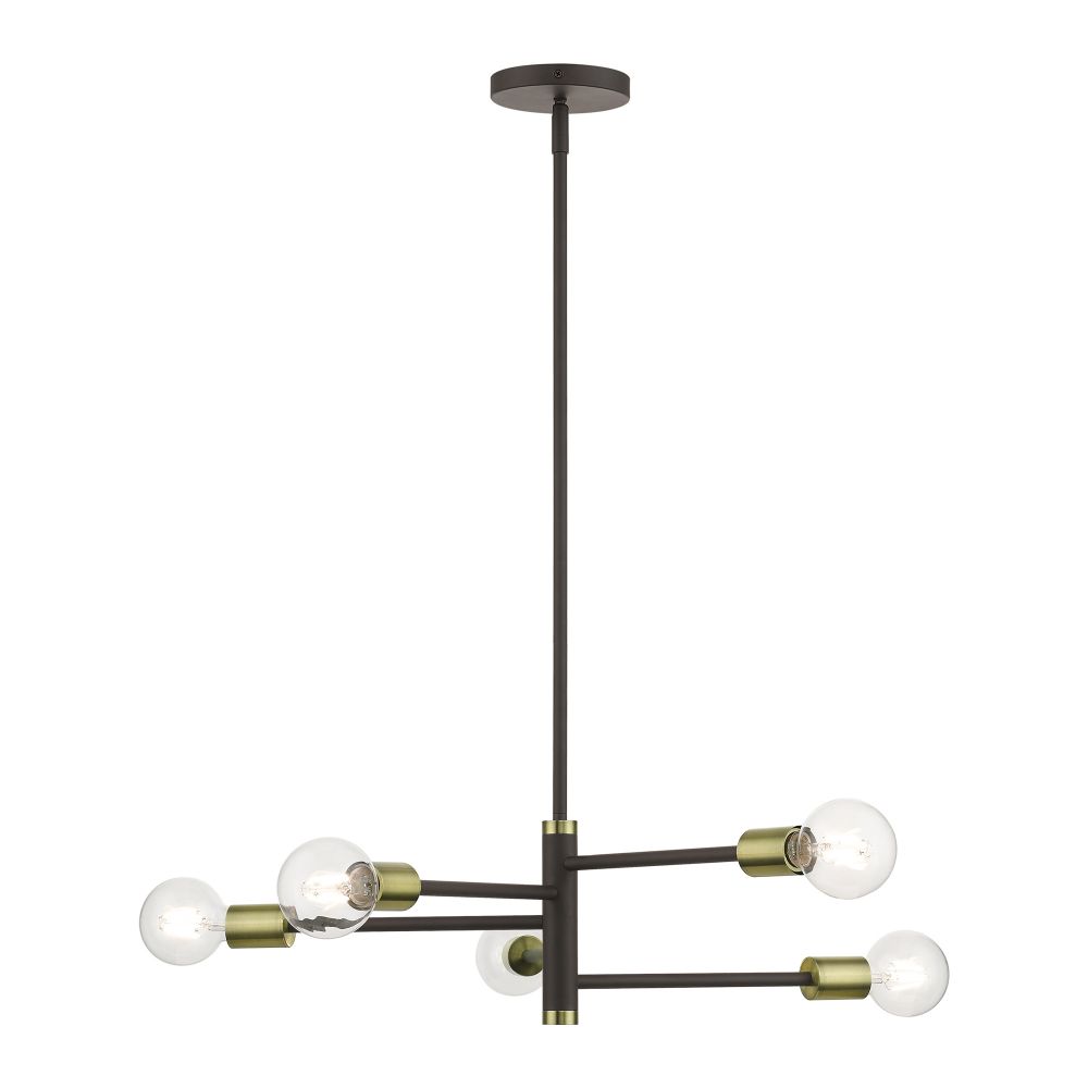 Livex Lighting 45865-07 5 Light Bronze Chandelier with Antique Brass Accents