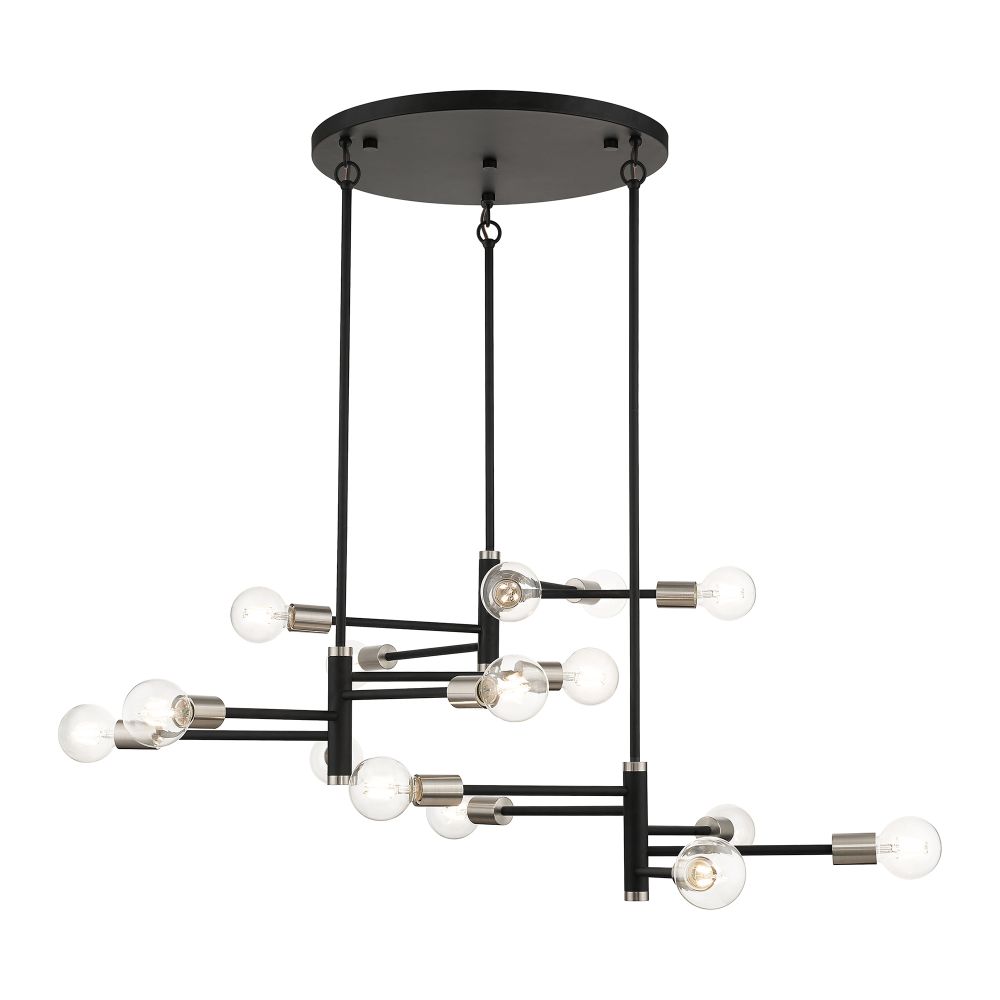 Livex Lighting 45869-04 15 Light Black Extra Large Chandelier with Brushed Nickel Accents
