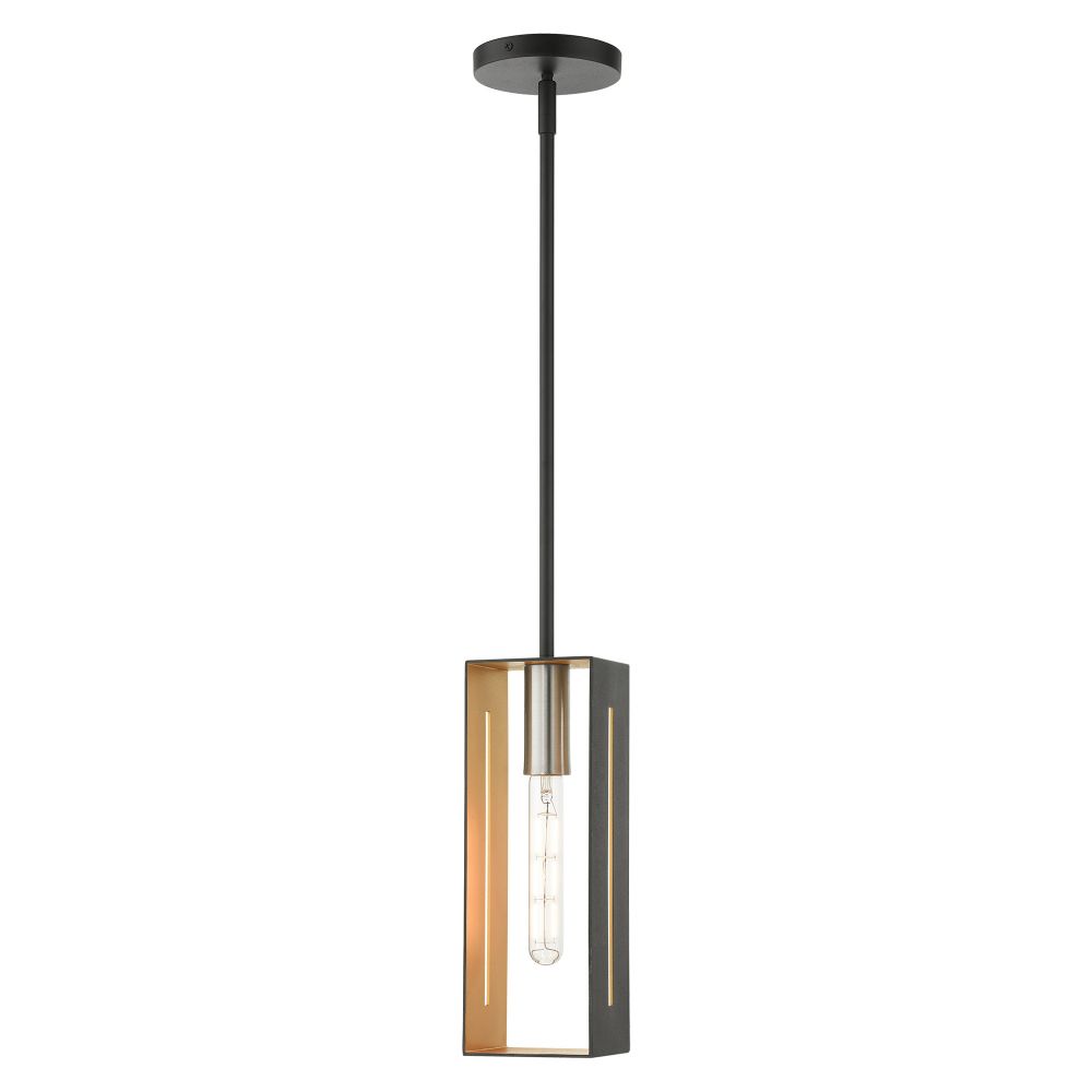 Livex Lighting 45951-14 Pendant in Textured Black with Brushed Nickel Accents