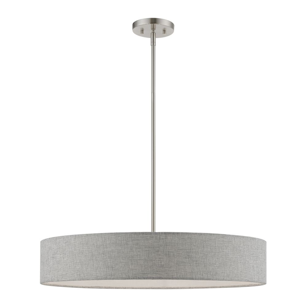 Livex Lighting 46145-91 5 Light Brushed Nickel with Shiny White Accents Large Drum Pendant