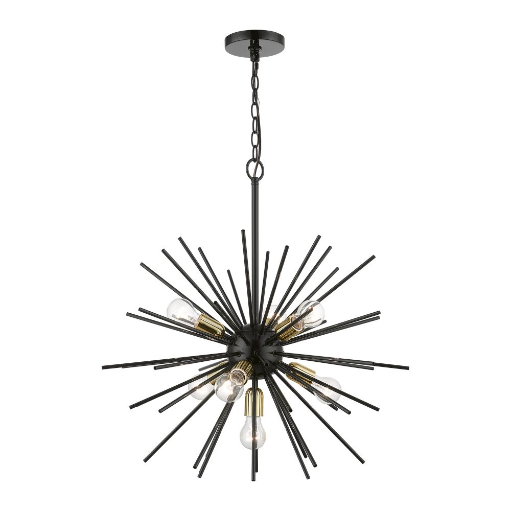 Livex Lighting 46175-68 7 Light Shiny Black with Polished Brass Accents Pendant Chandelier