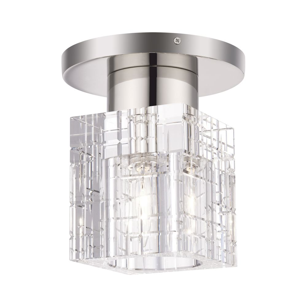 Livex Lighting 46180-35 1 Light Polished Nickel Crystal Semi-Flush