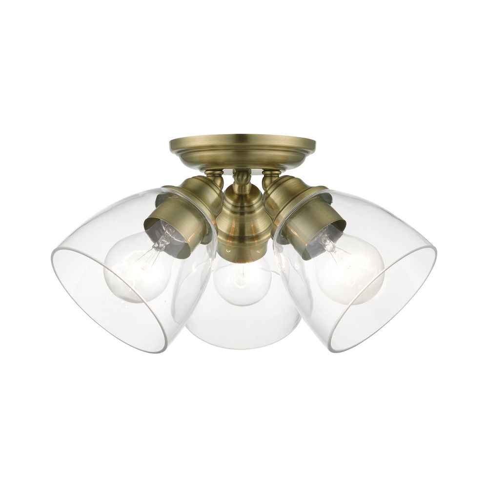 Livex Lighting 46339-01 3 Light Antique Brass Semi-Flush