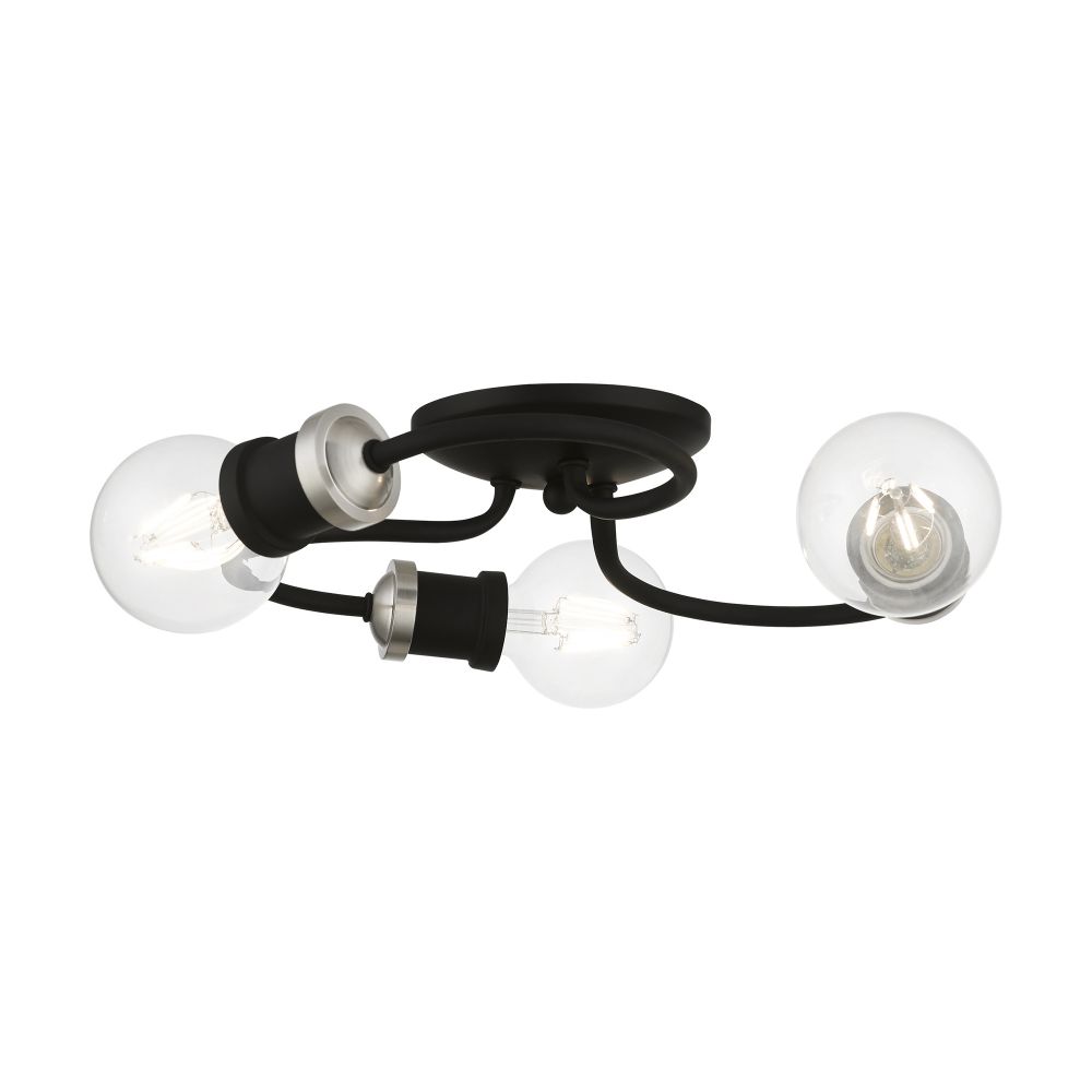 Livex Lighting 46383-04 3 Light Black with Brushed Nickel Accents Flush Mount
