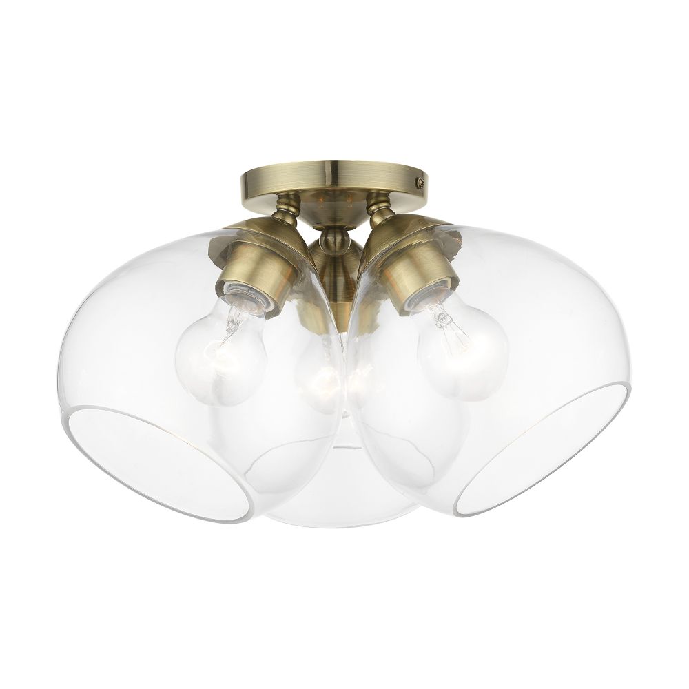 Livex Lighting 46502-01 3 Light Antique Brass Semi-Flush