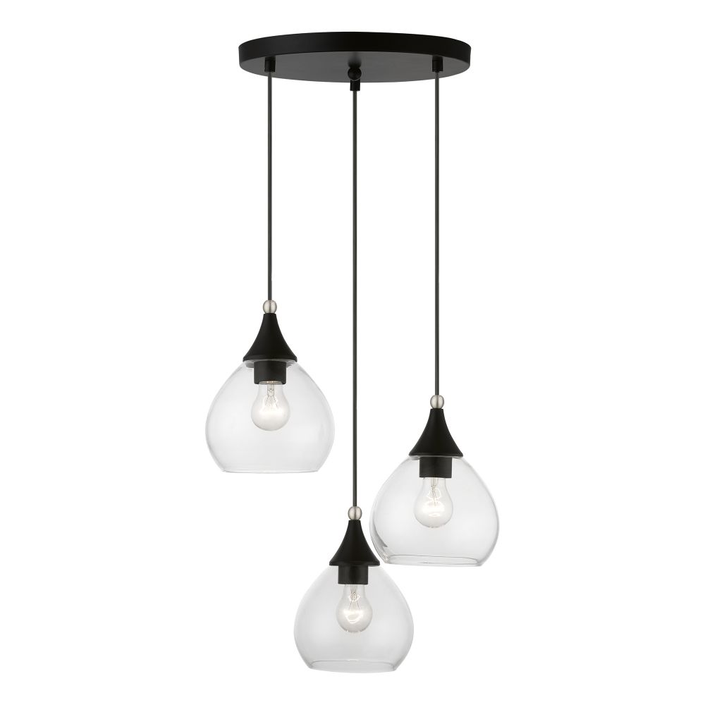 Livex Lighting 46503-04 3 Light Black with Brushed Nickel Accents Multi Pendant