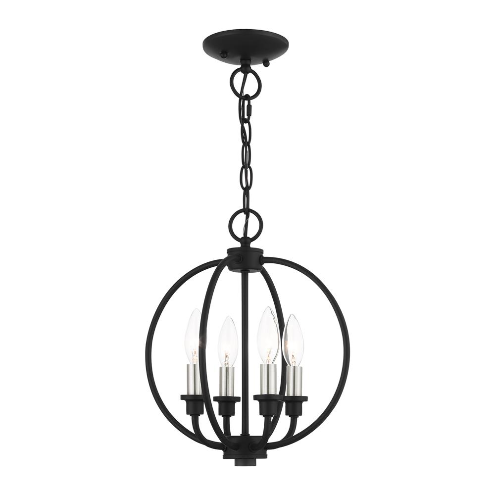 Livex Lighting 4664-04 Milania Convertible Semi Flush/Chandelier  in Black with Brushed Nickel Accents