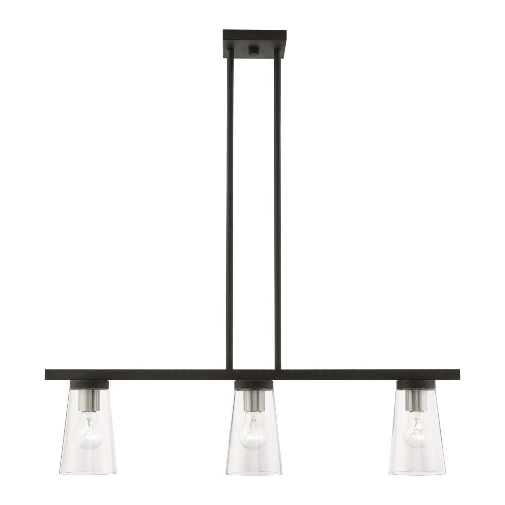 Livex Lighting 46713-04 3 Light Black with Brushed Nickel Accents Linear Chandelier