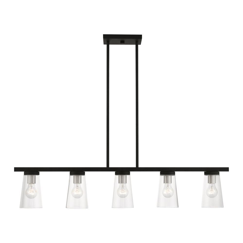 Livex Lighting 46715-04 5 Light Black with Brushed Nickel Accents Linear Chandelier