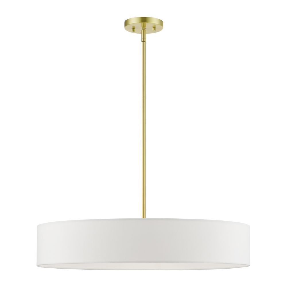 Livex Lighting 46925-12 5 Light Satin Brass with Shiny White Accents Large Drum Pendant