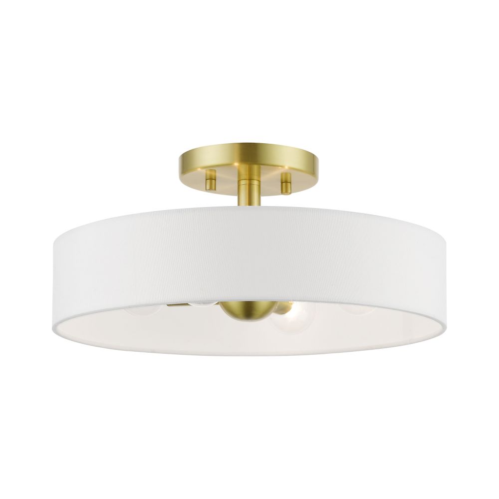 Livex Lighting 46927-12 4 Light Satin Brass with Shiny White Accents Semi-Flush