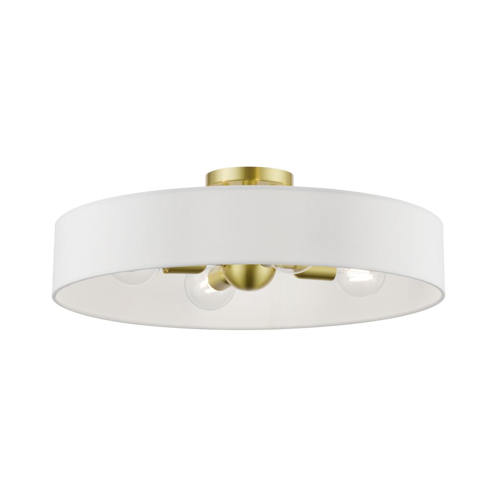 Livex Lighting 46928-12 4 Light Satin Brass with Shiny White Accents Large Semi-Flush