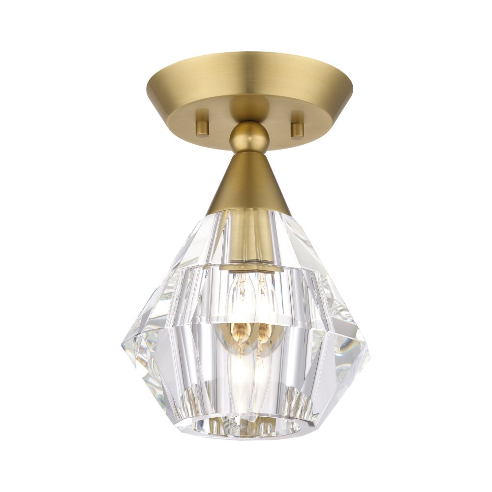 Livex Lighting 47070-08 1 Light Natural Brass Crystal Semi-Flush