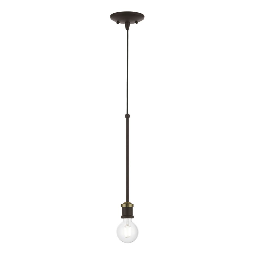 Livex Lighting 47161-07 1 Light Bronze with Antique Brass Accents Single Pendant