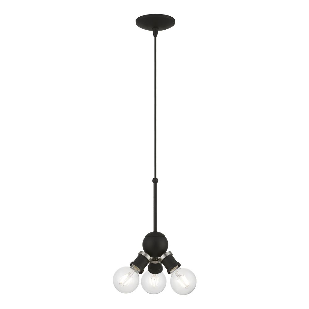Livex Lighting 47164-04 3 Light Black with Brushed Nickel Accents Pendant
