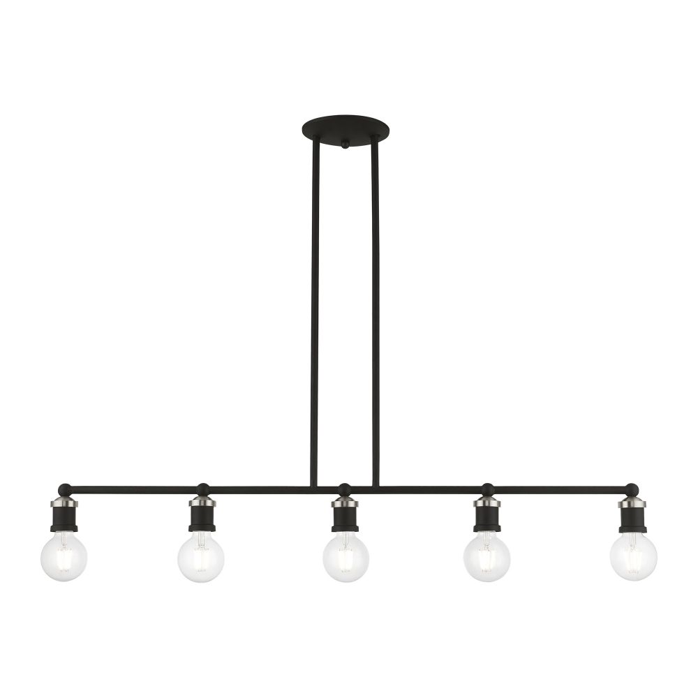 Livex Lighting 47165-04 5 Light Black with Brushed Nickel Accents Large Linear Chandelier