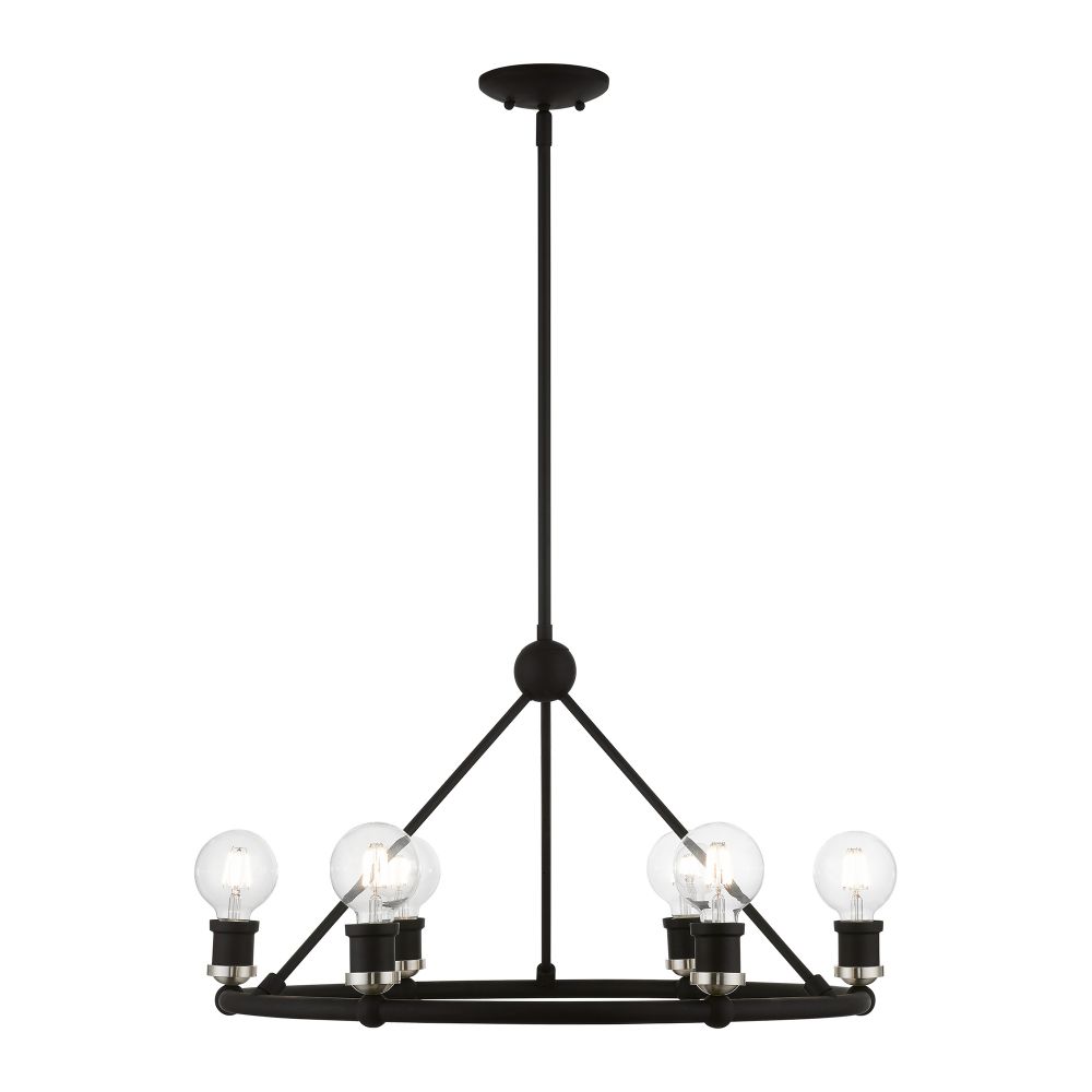 Livex Lighting 47166-04 6 Light Black with Brushed Nickel Accents Chandelier