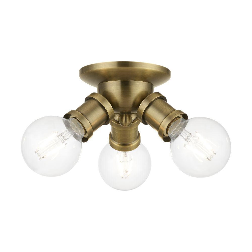Livex Lighting 47169-01 3 Light Antique Brass Flush Mount