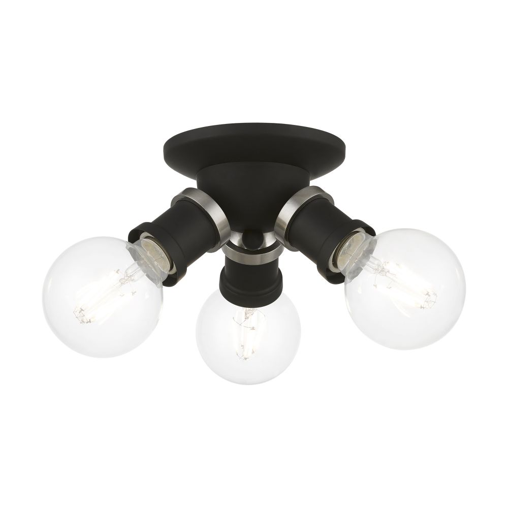 Livex Lighting 47169-04 3 Light Black with Brushed Nickel Accents Flush Mount