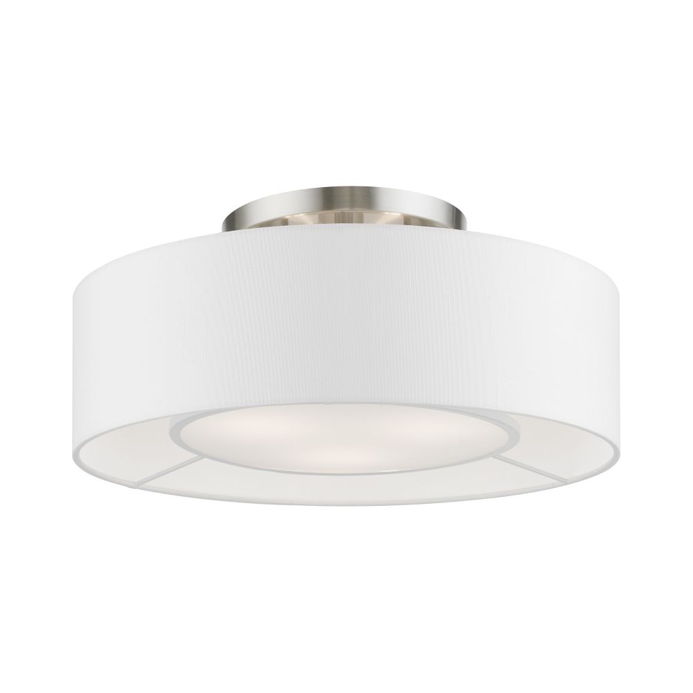 Livex Lighting 47173-91 3 Light Brushed Nickel with Shiny White Accents Semi-Flush