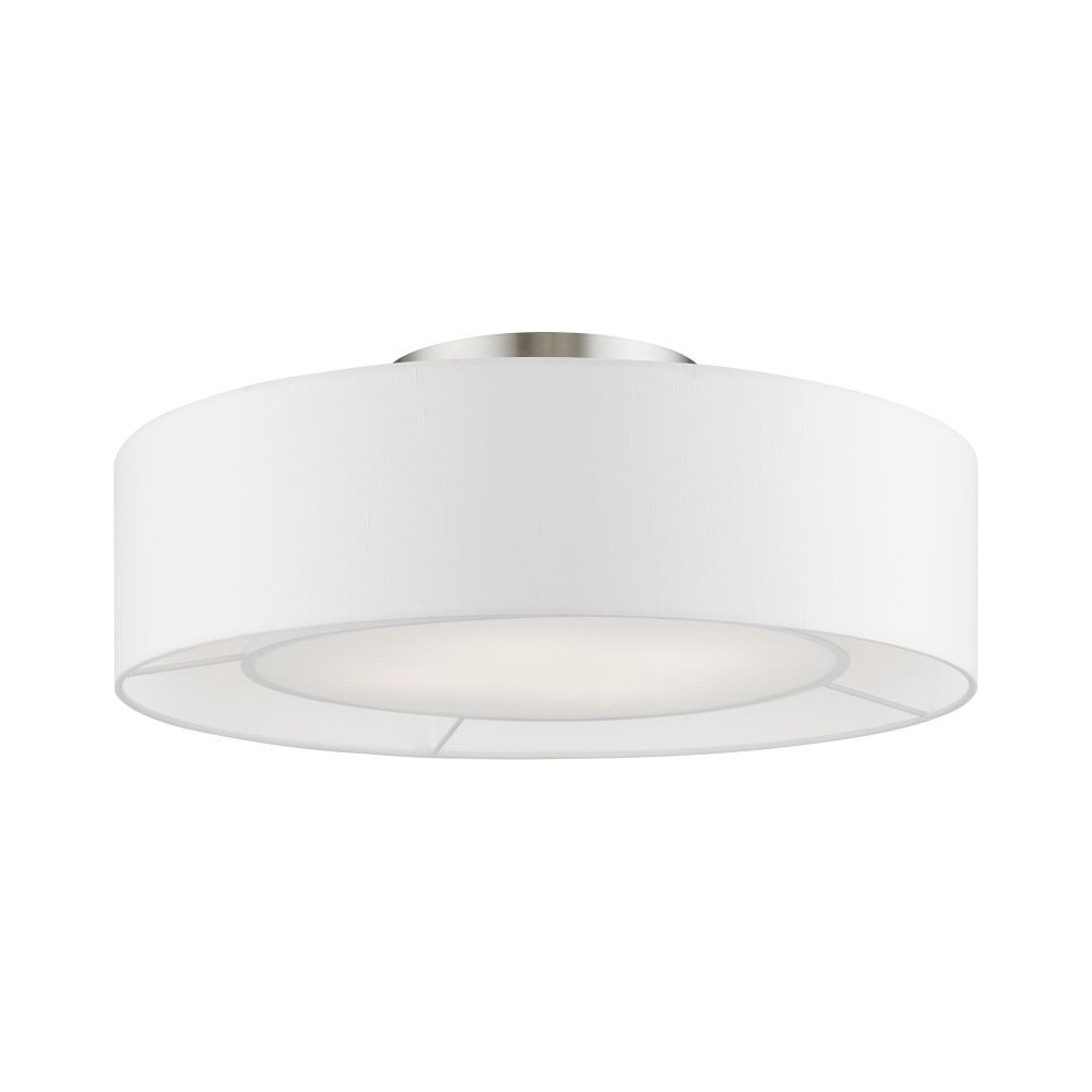 Livex Lighting 47174-91 4 Light Brushed Nickel with Shiny White Accents Semi-Flush