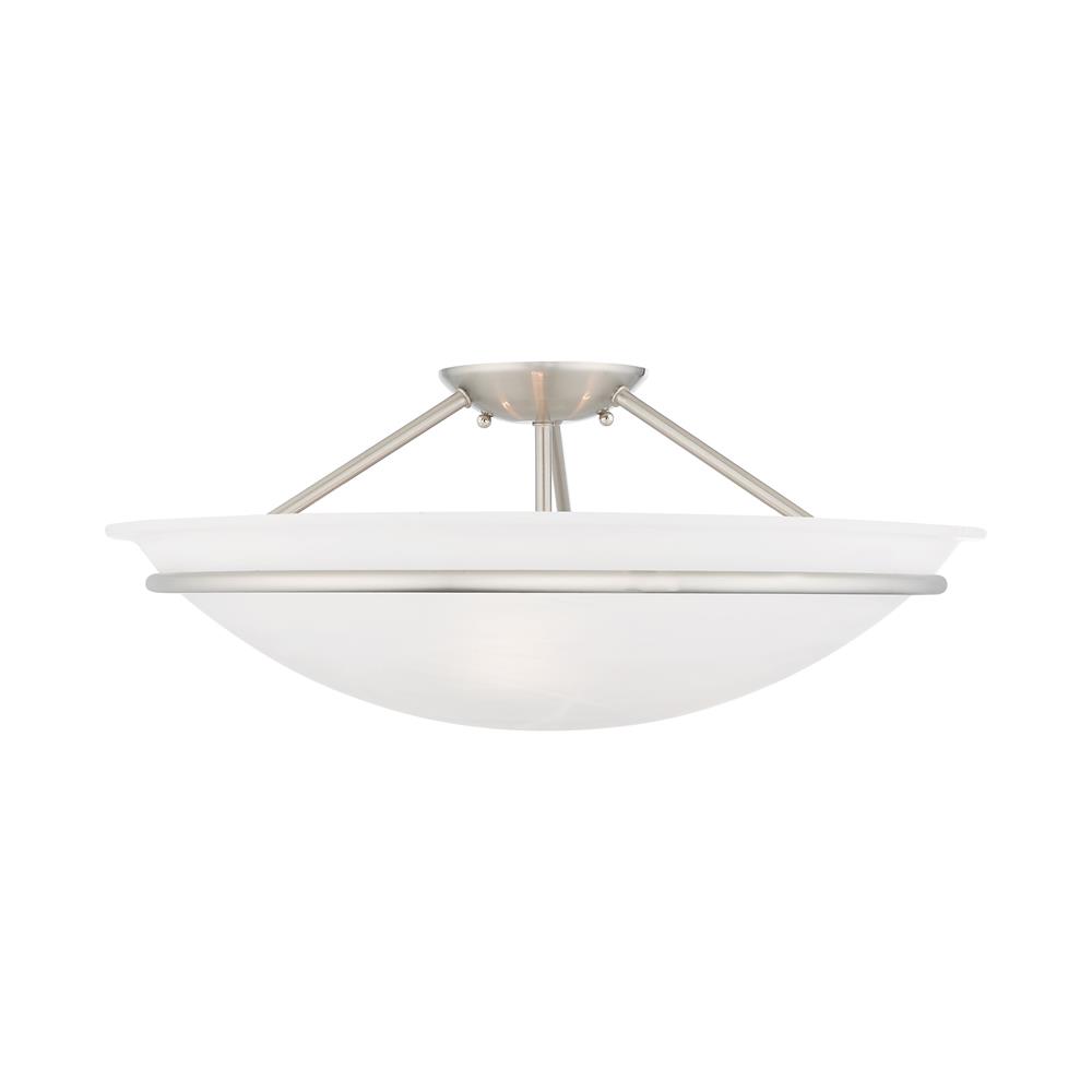 Livex Lighting 4825 Newburgh 8 Inch Tall Semi-Flush Ceiling Fixture with 3 Lights in Brushed Nickel