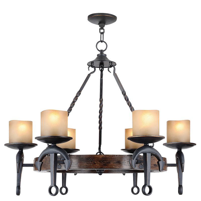 Livex Lighting 4866-67 Cape May Chandelier in Olde Bronze with Vintage Hand Blown Satin Glass