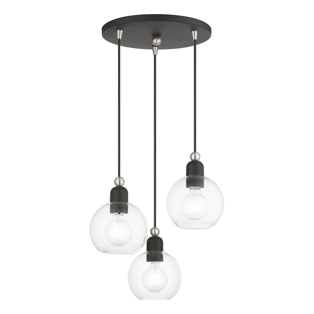 Livex Lighting 48973-04 3 Light Black with Brushed Nickel Accents Sphere Multi Pendant