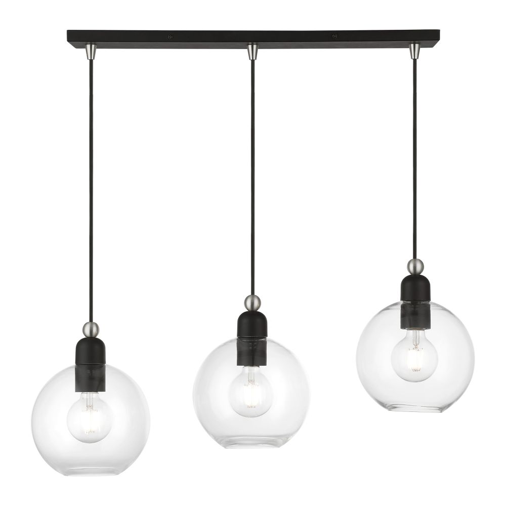 Livex Lighting 48974-04 3 Light Black with Brushed Nickel Accents Sphere Linear Chandelier