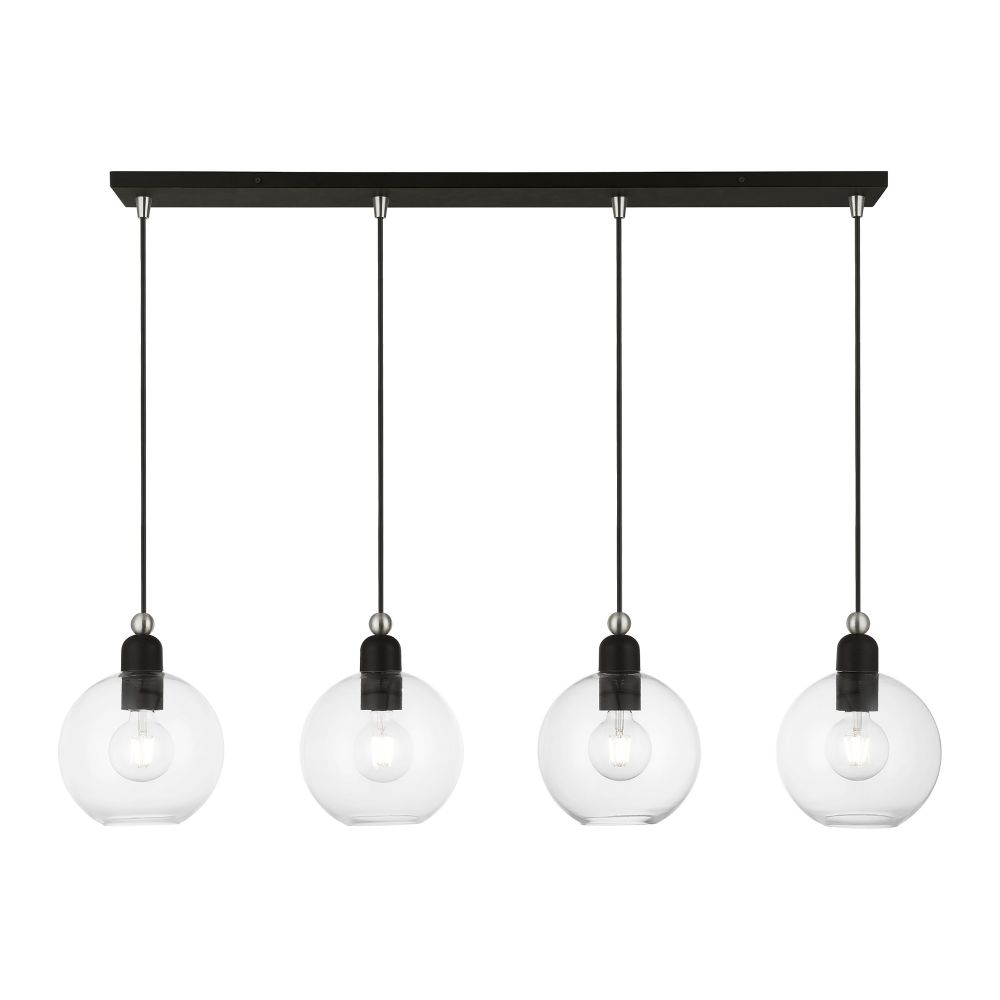 Livex Lighting 48976-04 4 Light Black with Brushed Nickel Accents Sphere Linear Chandelier