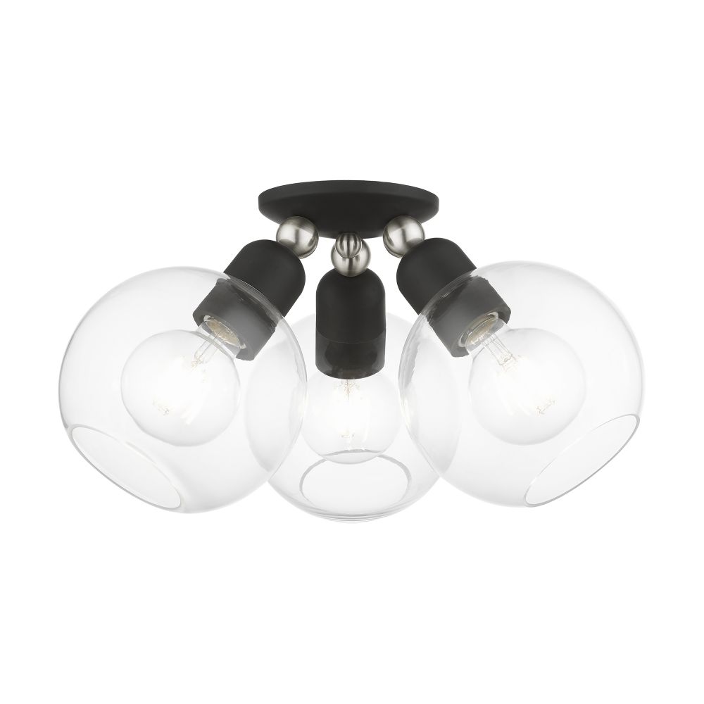 Livex Lighting 48978-04 3 Light Black with Brushed Nickel Accents Sphere Semi-Flush