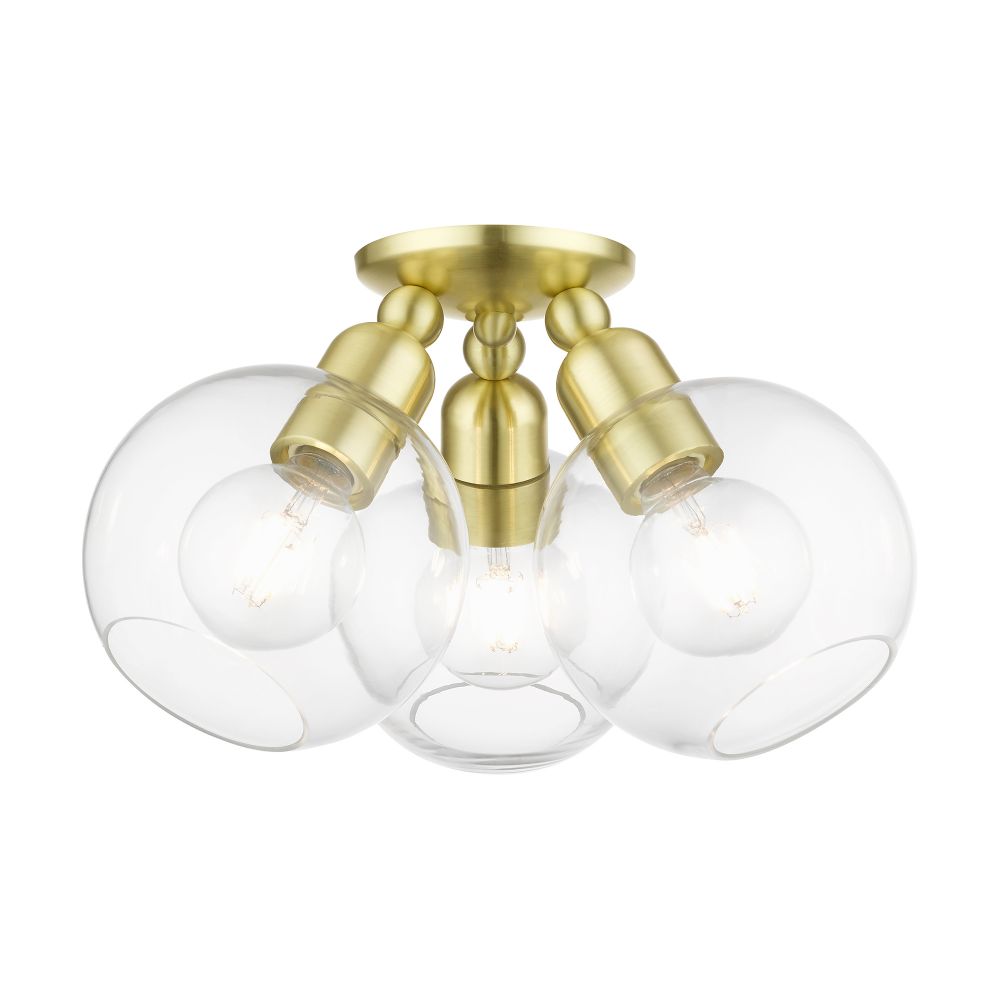 Livex Lighting 48978-12 3 Light Satin Brass Sphere Semi-Flush
