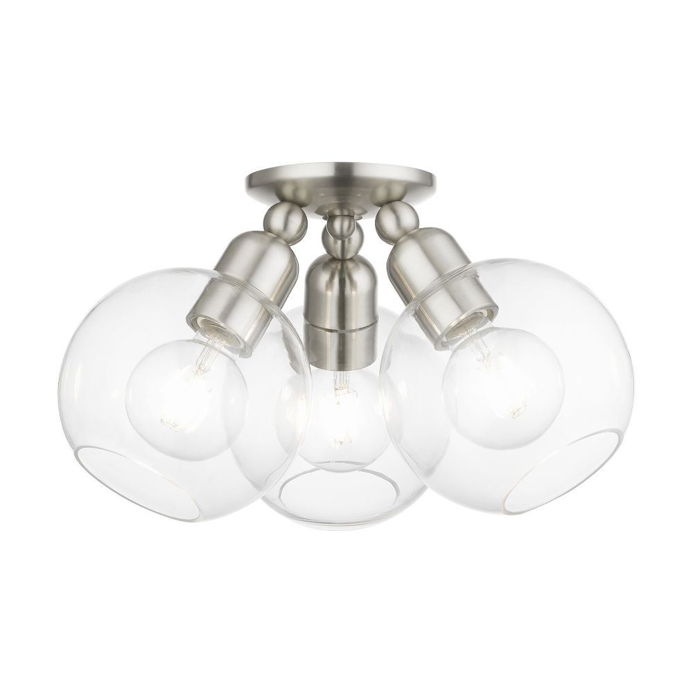 Livex Lighting 48978-91 3 Light Brushed Nickel Sphere Semi-Flush