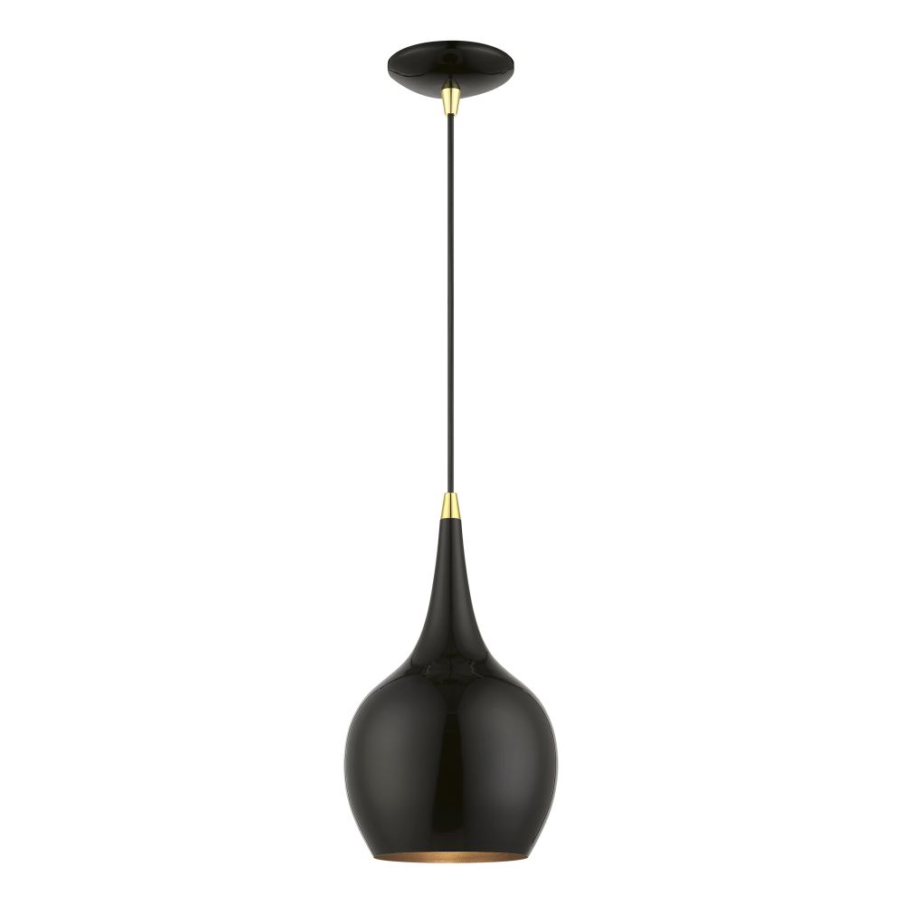 Livex Lighting 49016-68 1 Light Shiny Black with Polished Brass Accents Mini Pendant