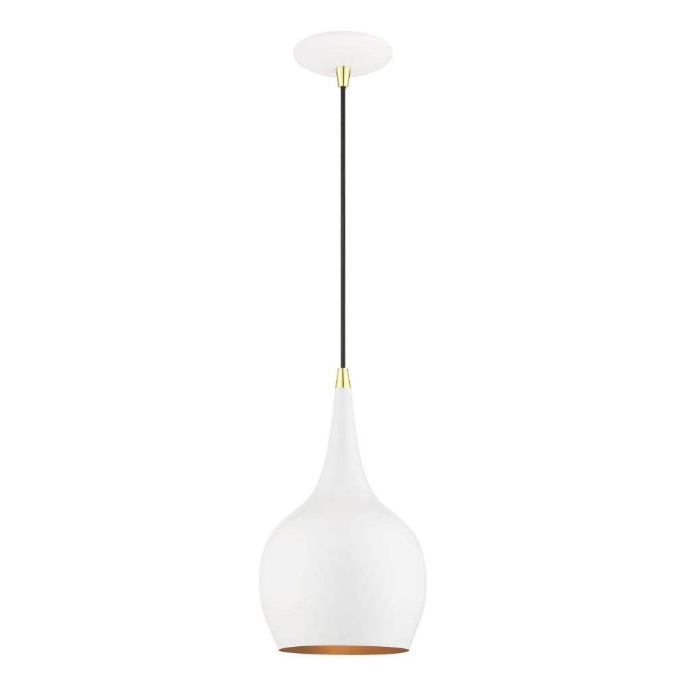 Livex Lighting 49016-69 1 Light Shiny White with Polished Brass Accents Mini Pendant