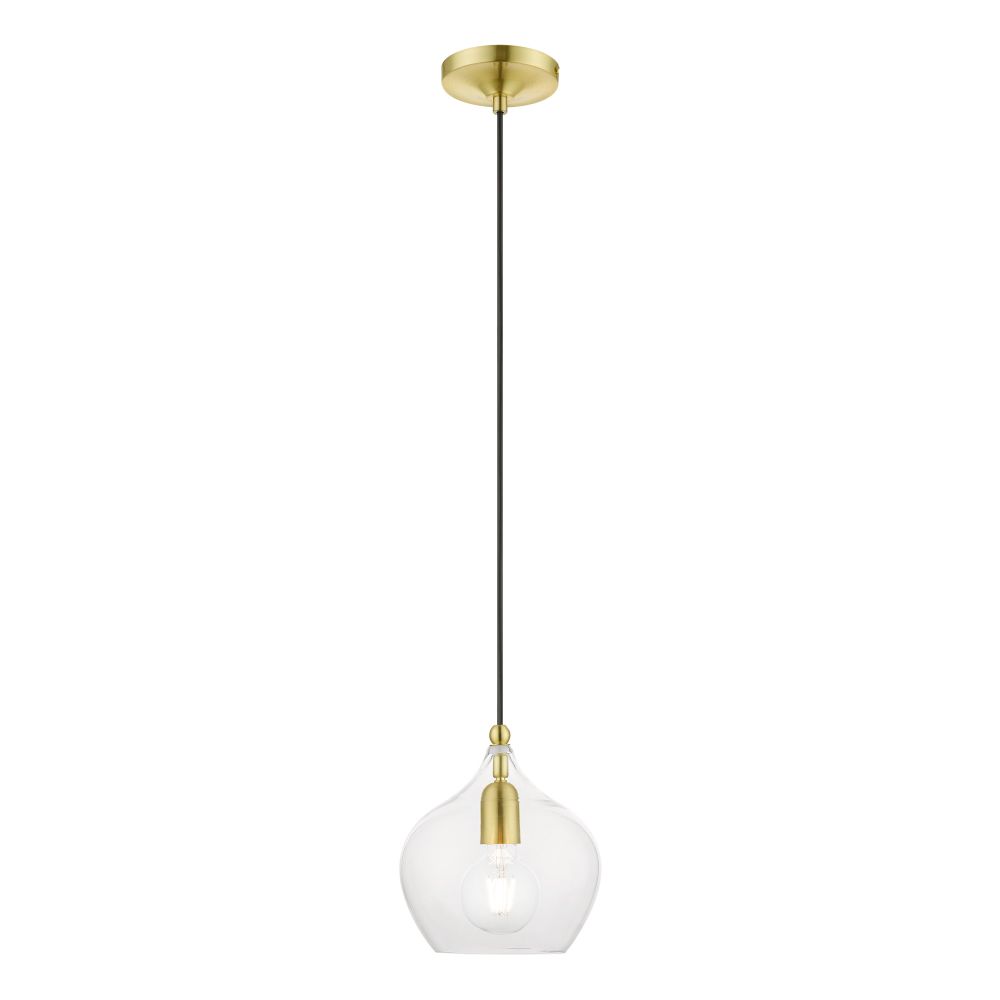 Livex Lighting 49088-12 1 Light Satin Brass with Polished Brass Accent Pendant
