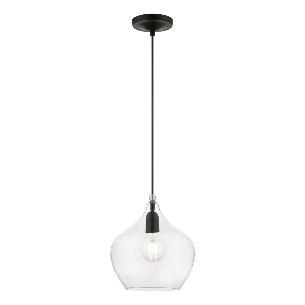 Livex Lighting 49093-04 1 Light Black with Brushed Nickel Accent Pendant