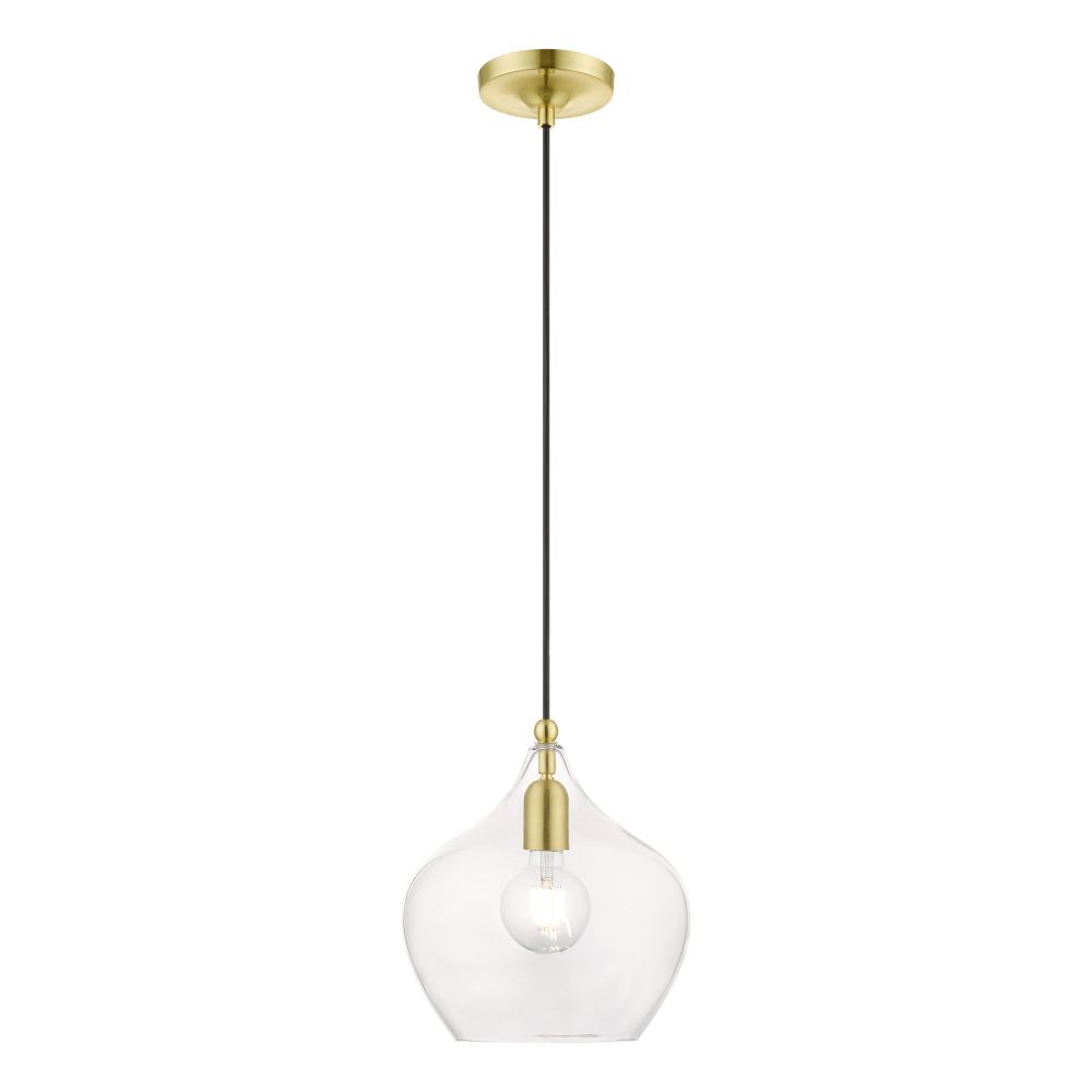 Livex Lighting 49093-12 1 Light Satin Brass with Polished Brass Accent Pendant