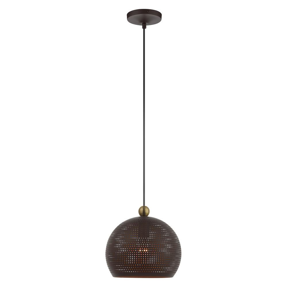 Livex Lighting 49100-07 Dublin Pendant in Bronze with Antique Brass Accents