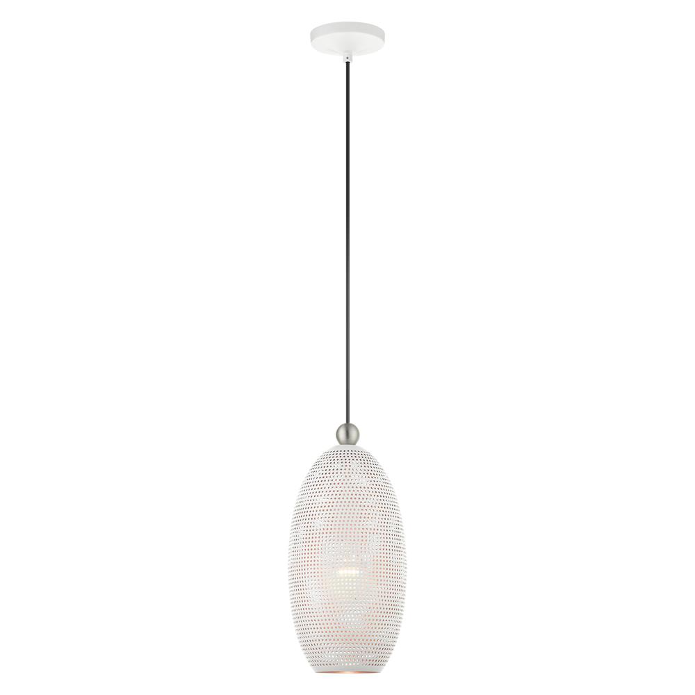 Livex Lighting 49101-03 Dublin Pendant in White with Brushed Nickel Accents