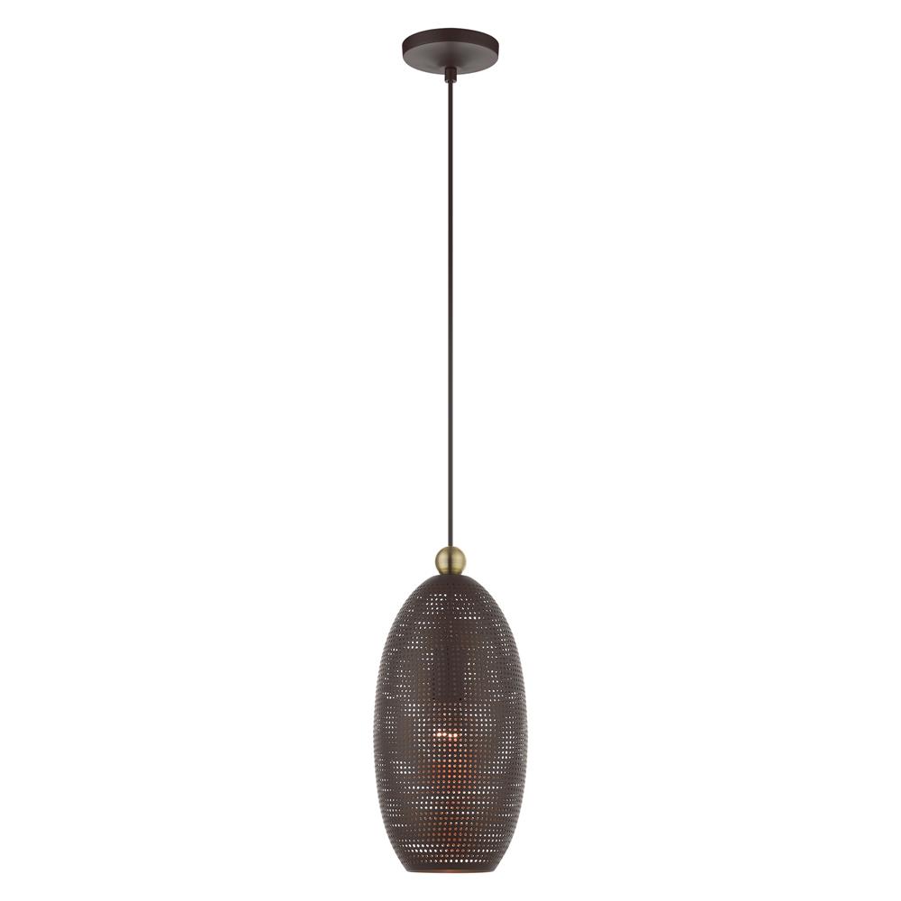 Livex Lighting 49101-07 Dublin Pendant in Bronze with Antique Brass Accents